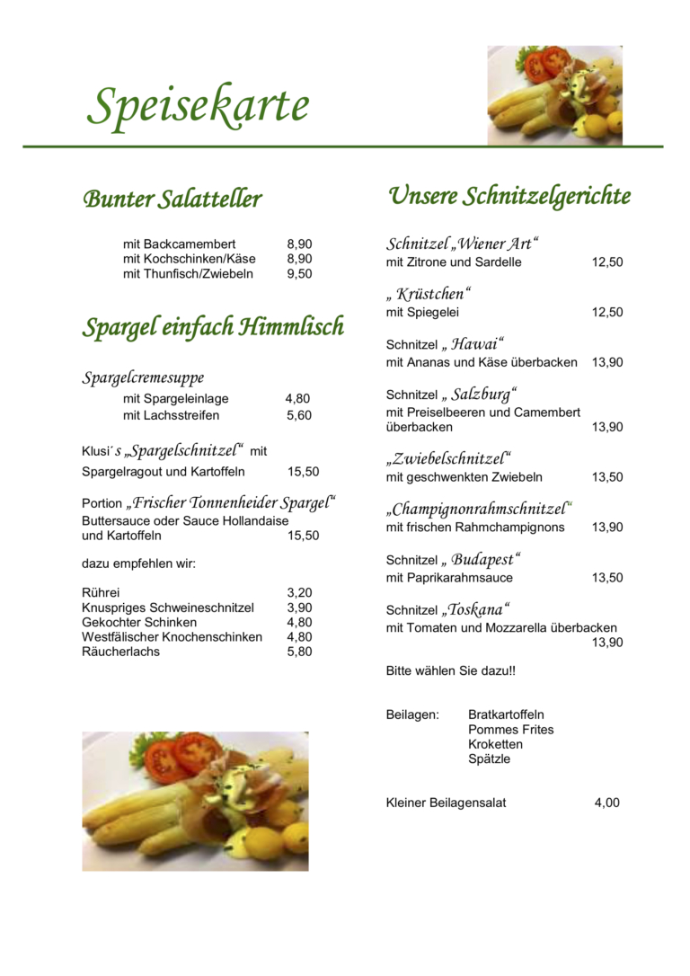 Speisekarte Spargel Juni a la carte 21 - Klusmeyer Bielefeld Heepen